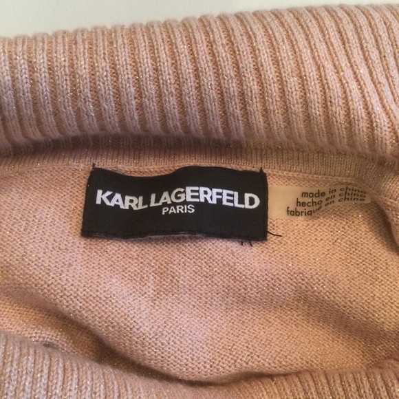 Karl Lagerfeld Pink/Gold Metallic Cowl Neckline Pullover Sweater - Picture 7 of 10
